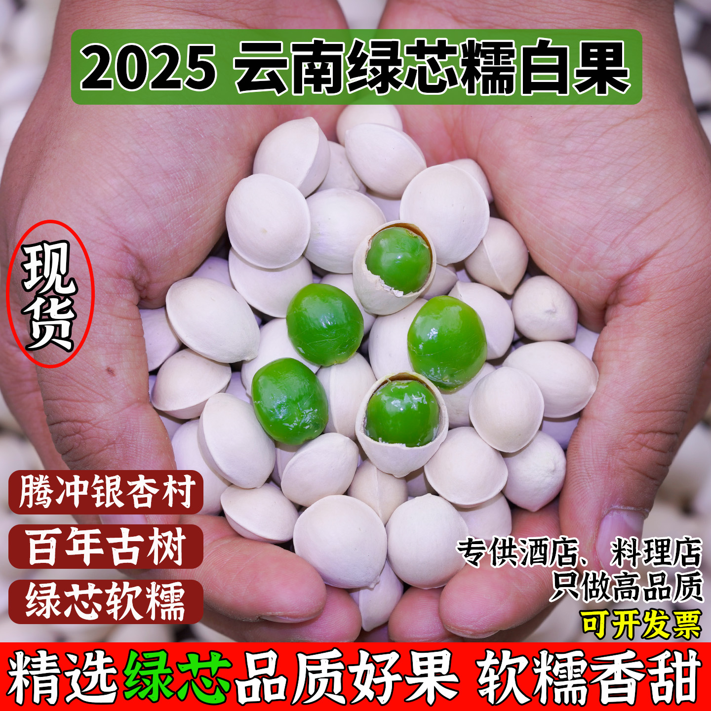 云南特产新鲜生白果古树银杏果腾冲老品种糯香翡翠绿白果产地500g