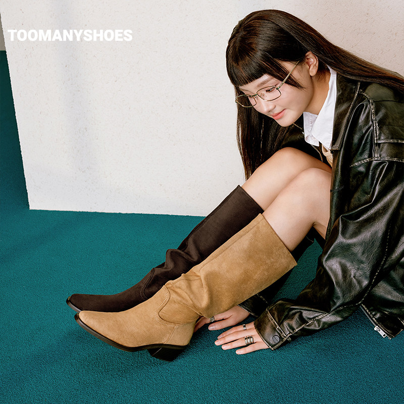 [明星同款]Toomanyshoes靴子奥德赛秋冬高跟长靴美拉德高筒骑士靴