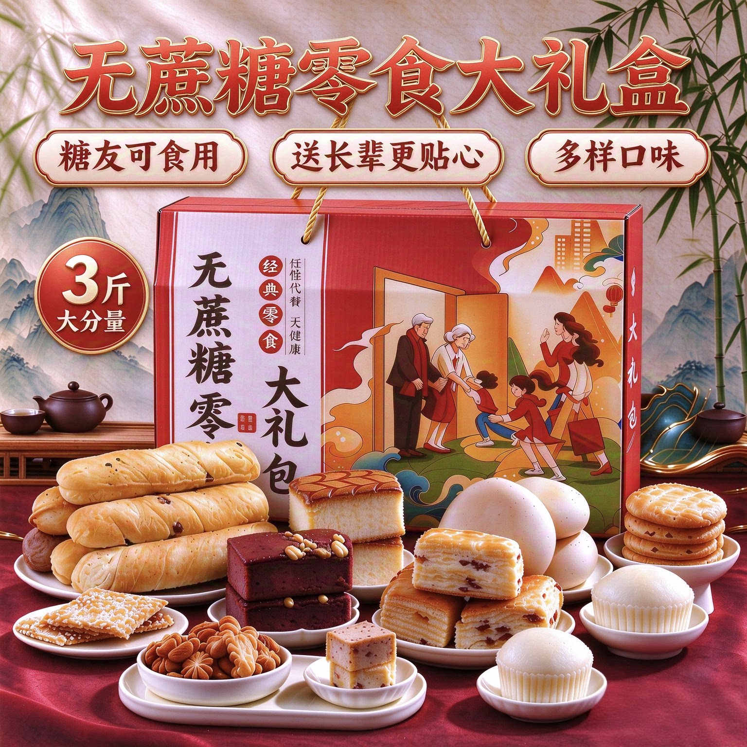 糖人粗粮零食饼干送老人年货礼盒糖尿病人控专用无糖精食品旗舰店