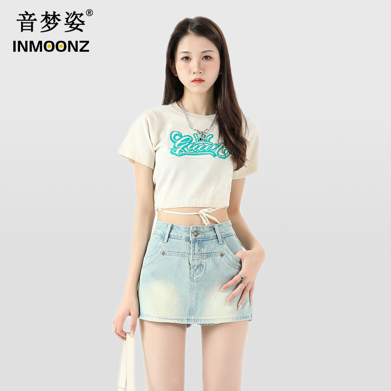 音梦姿蓝色超短牛仔裤裙女2023夏季新款小众高腰性感显瘦辣妹裙子