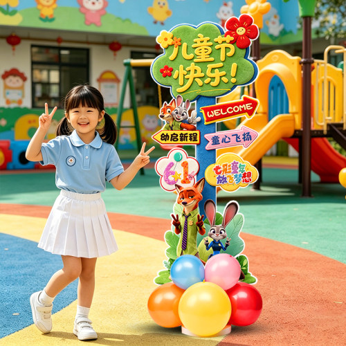 六一幼儿园教室布置气球立柱KT板