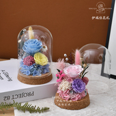 永生花玫瑰真花玻璃罩摆件送女友闺蜜纪念礼物高级情人三八节花束