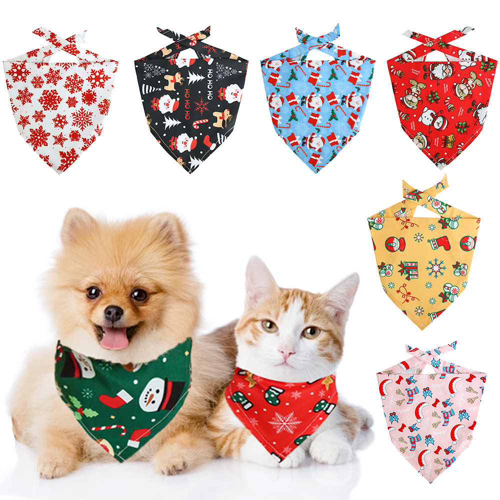 宠物圣诞节口水巾狗狗节日喜庆三角巾圣诞卡通猫狗围脖