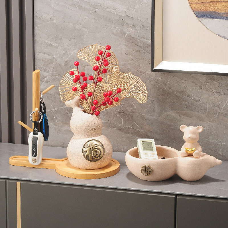 发财果红果陶瓷葫芦摆件客厅玄关花瓶钥匙收纳托盘新中式家居饰品,家居饰品,桌面摆件,淘宝优惠券,粉丝福利购,淘宝优惠卷