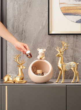 招财进宝吉祥鹿饰品进门客厅进门钥匙收纳箱家装新中式风格