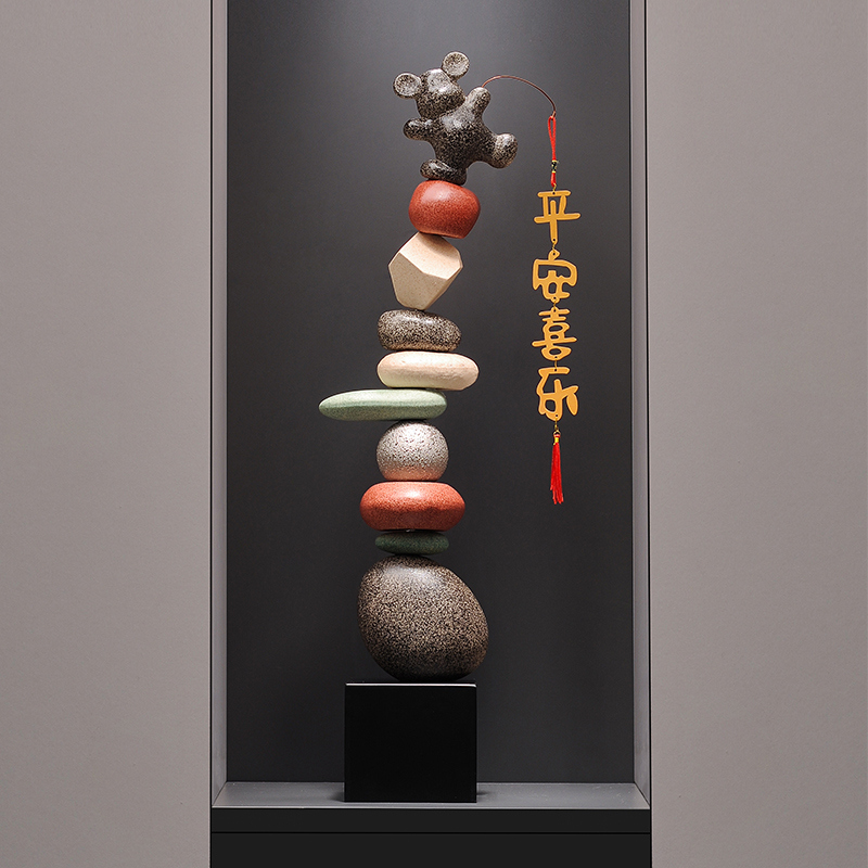 石來(lái)運(yùn)轉(zhuǎn)擺件客廳家居玄關(guān)軟裝飾品高檔大號(hào)落地?cái)[件細(xì)長(zhǎng)櫥窗擺件