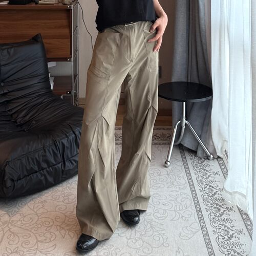 As i m 扎染弯刀直筒宽松阔腿解构打褶多口袋工装裤Cargo