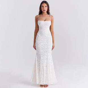 rose rain 玫瑰自制区蕾丝系带高贵鱼尾裙优雅束腰连衣裙显气质