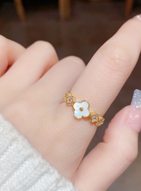 网红款甜美时尚气质贝壳花朵开口戒指小众设计感精致百搭食指戒女