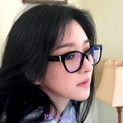 Ps merci彼蜜思新款猫眼眼镜框女素颜黑框显脸小 CH近视板材3440