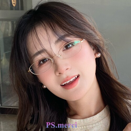 haerin同款日韩氛围感超轻眼镜框女文艺金丝框钛近视防蓝光平光镜