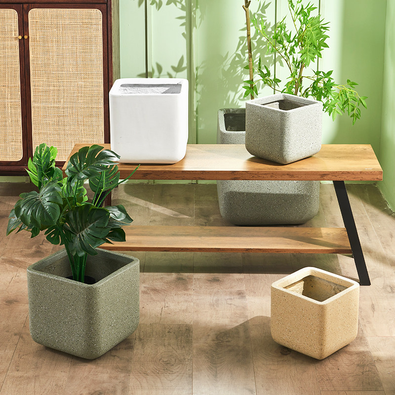 方形绿植花卉田园镁泥盆栽花盆正方地面大口径阳台简约绿植盆栽