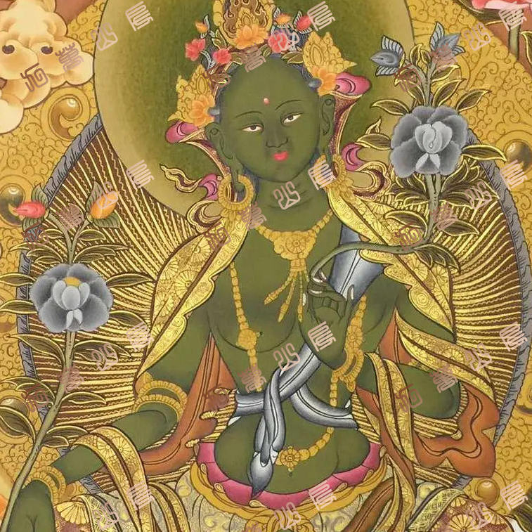 I91绿度母green tara唐卡绘画高清喷绘临摹电子图片素材