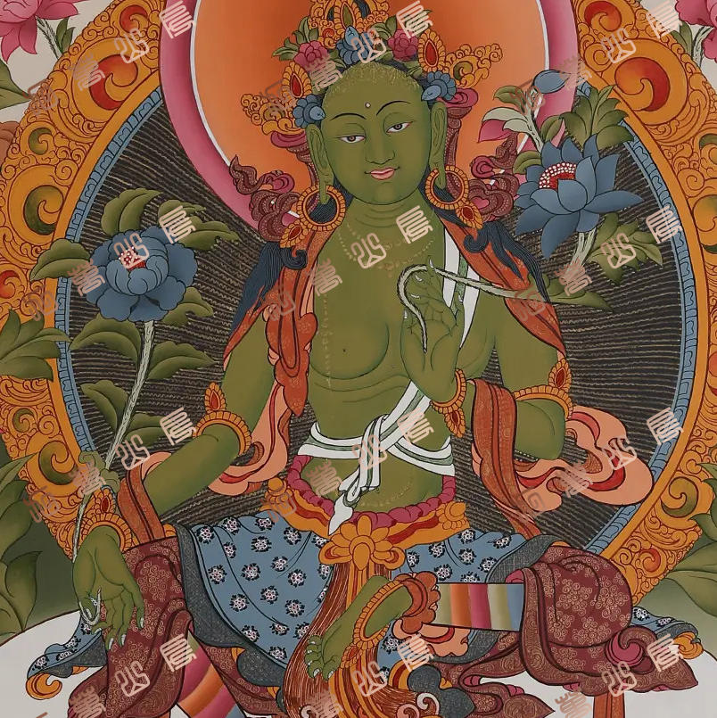 I39绿度母green tara唐卡绘画高清喷绘临摹电子图片素材