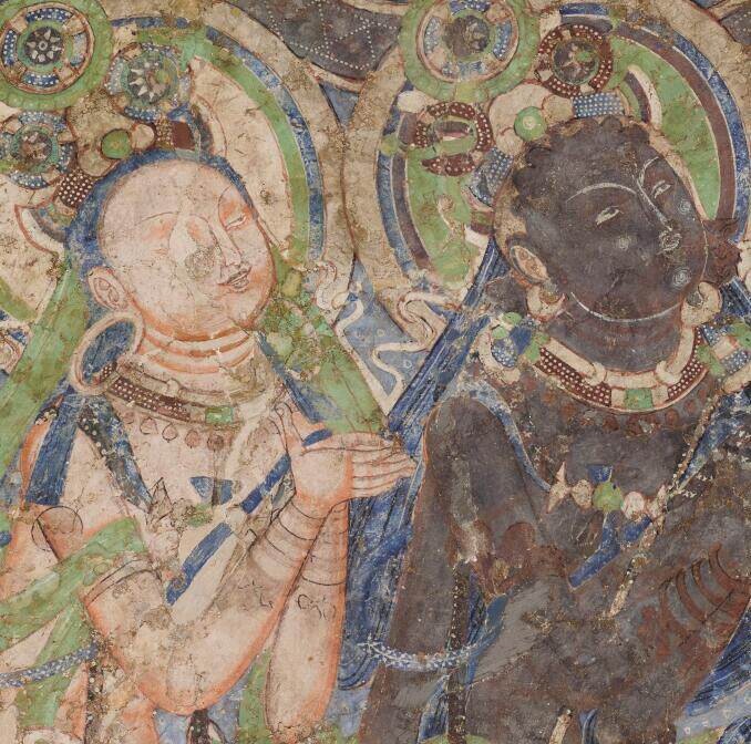 中国新疆白城县库车古王国克孜尔洞窟第205窟壁画 电子图片素材