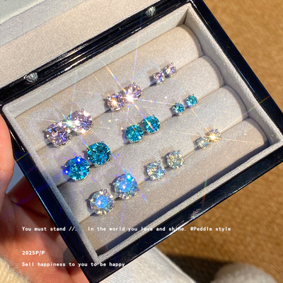 999纯银S家水晶爆闪钻石华子耳钉