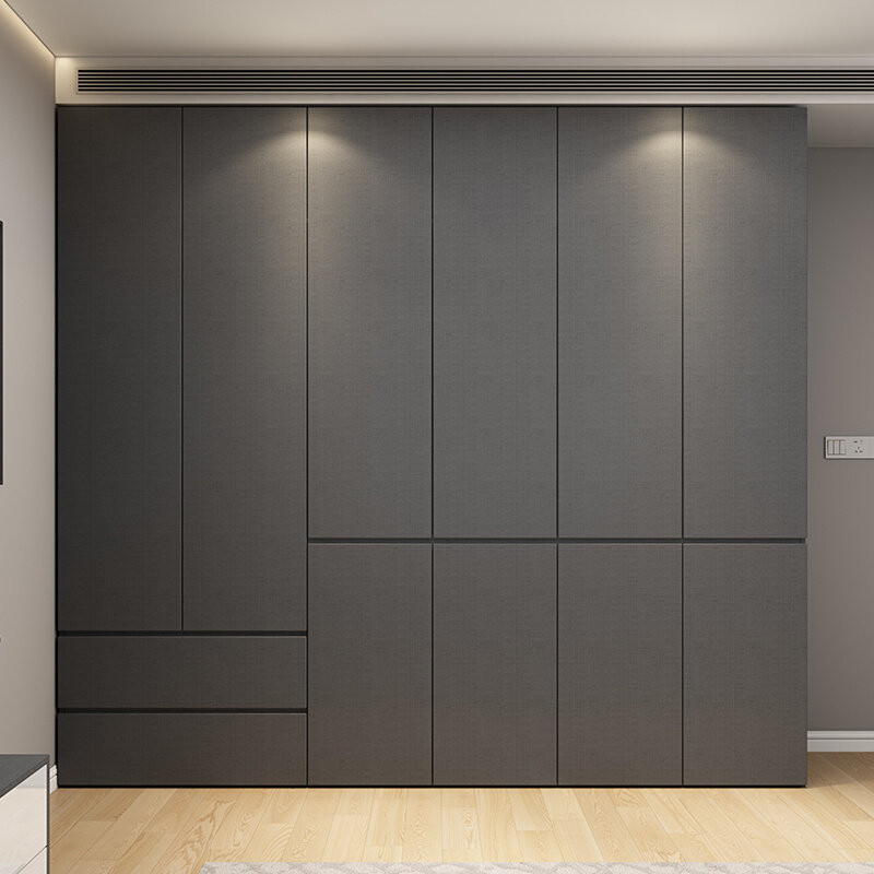 布纹灰色简约分段式衣柜免拉手家用卧室组装柜平开门经典新款衣橱