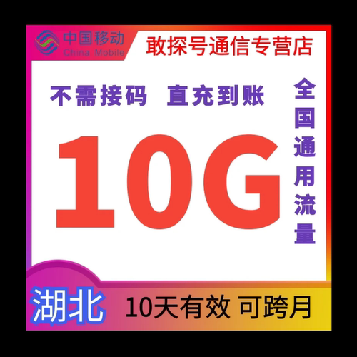 湖北移动流量充值10G10天2/3/4/5G全国通用