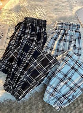Pants Women New Bunch of feet Fashion Loose Black Plaid Summ