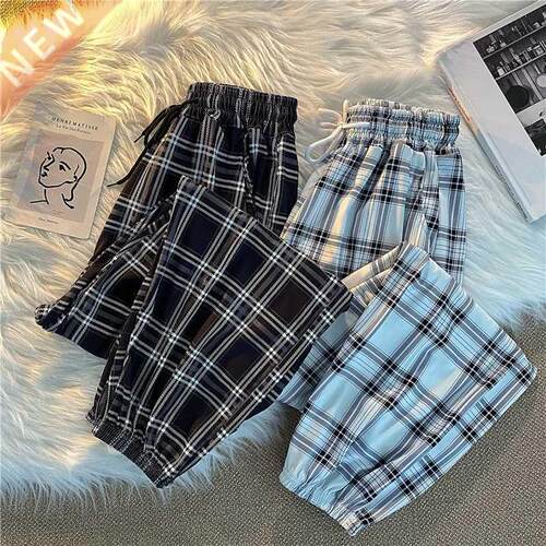Pants Women New Bunch of feet Fashion Loose Black Plaid Summ