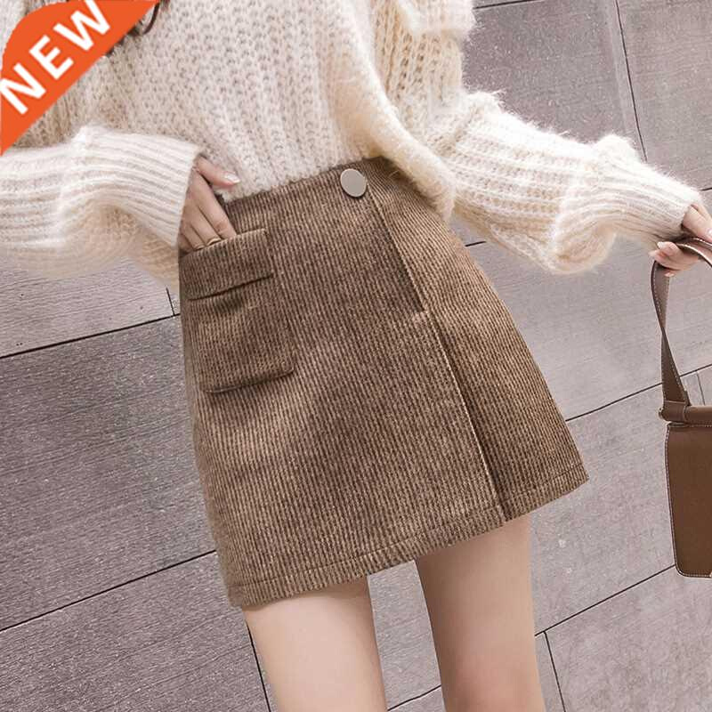 New high waist plaid woolen skirt ladies Korean version irre