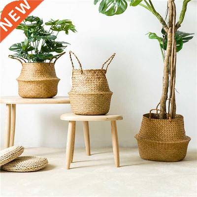 Handmade Bamboo Storage Baskets Foldable Laundry Straw Patch