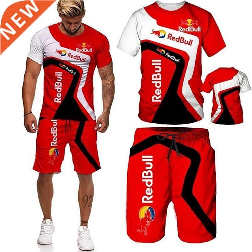 New D Printed Oversized T-shirt Shorts Set For Men Sports J