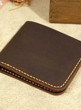 Top Genuine Leather Men's Wallet Retro Handmade Wallet for M