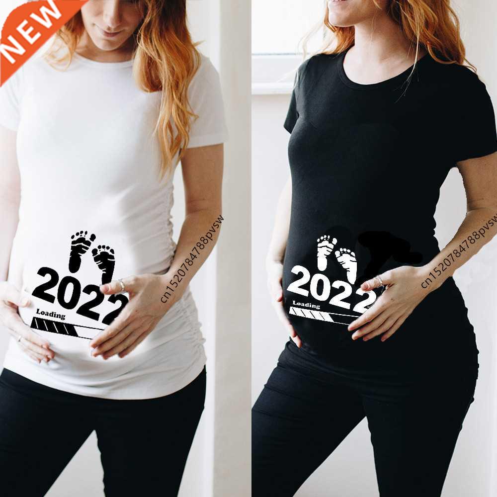 Baby Loading 2022 Women Printed Pregnant T Shirt Girl Matern