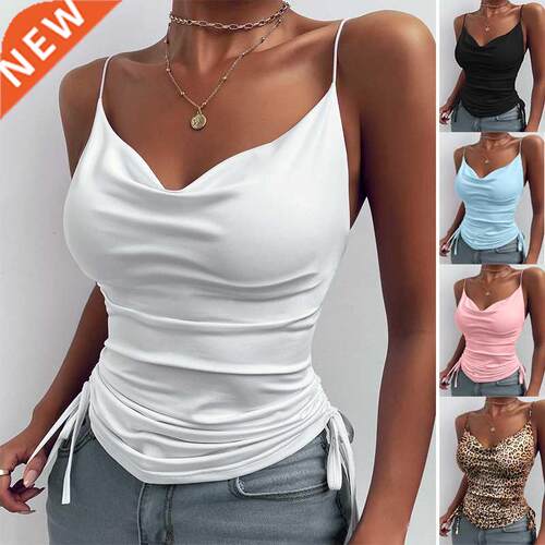 Women Tank Top V Neck Camisole Cami Drawstring Spaghetti Str