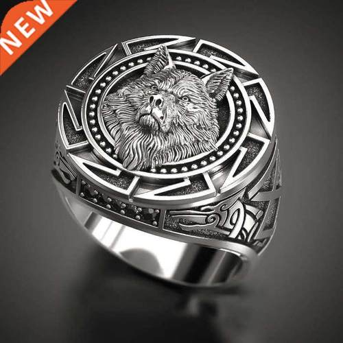 Vintage Fashion Viking Warrior Wolf Head Rings for Men Punk