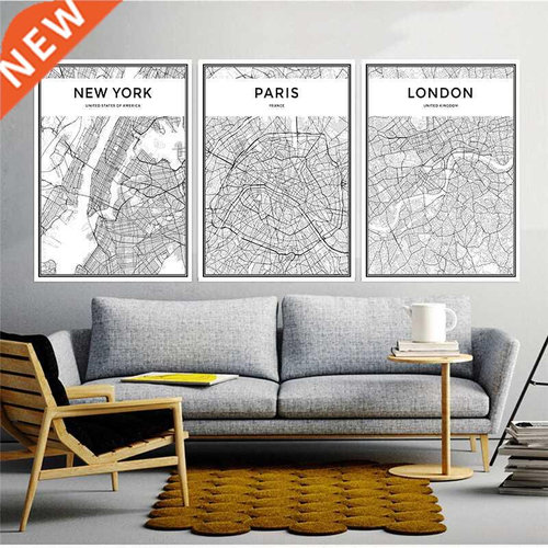 Map Famous City Nordic Canvas Painting Home Decor Wall Art