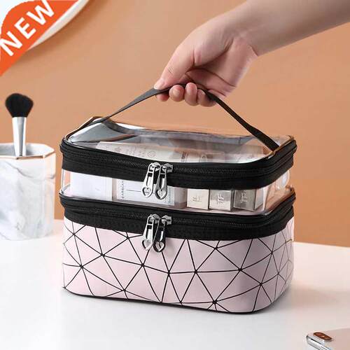 Multifunction Double Transparent Cosmetic Bag Women Make Up