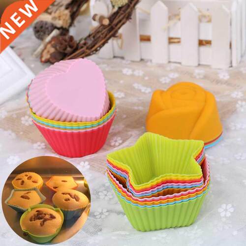 5Pcs Silicone Cake Cupcake Cup Circular Star Heart-Shaped