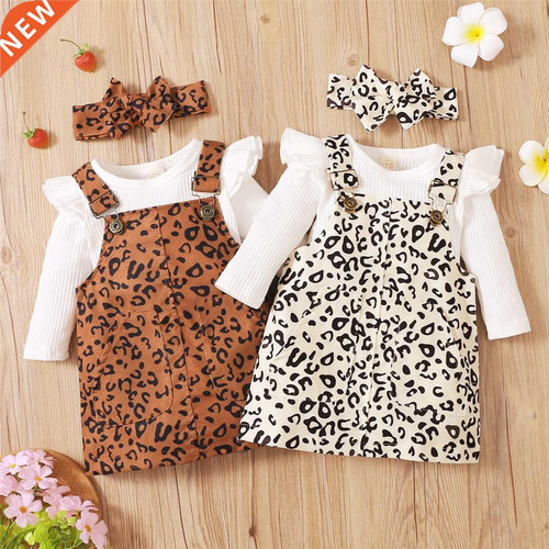 New 3 Pcs Baby Girls Casual Outfits, Ribbed Fly Sleeve Round