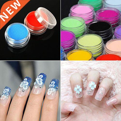 12 Mixed Colors Acrylic Nail Art Tips UV Gel Powder Dust 3D