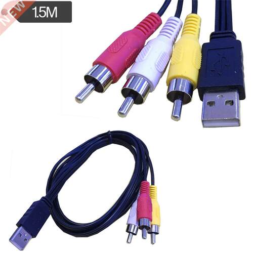 1.5m LONG USB A Male to 3 RCA Phono AV Cable Lead PC TV Aux