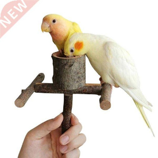 Pet Parrot Bird Standing Stick Wooden Bowl Stand Bird