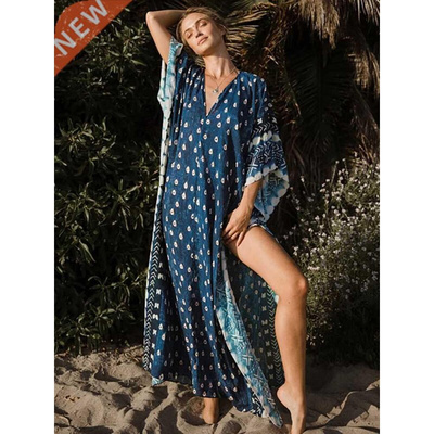 Loose Boho Style Beach Cover Up Print Dot Long Dress 2022 Ro