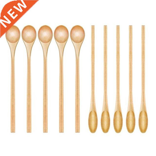 10 PCS Wooden Coffee Spoon Long Handle Wooden Mixing Spoon L