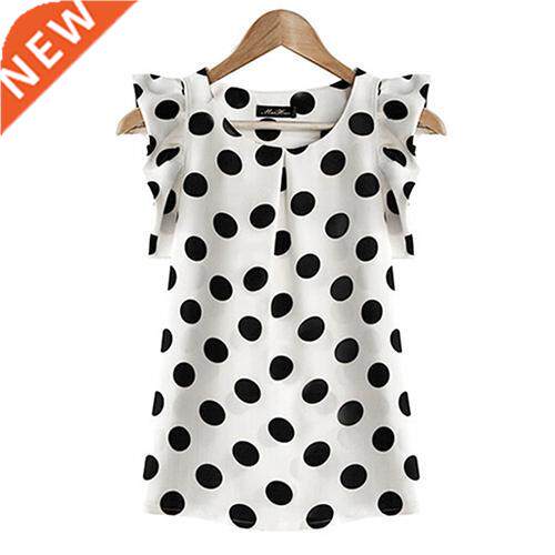 Hot Women Summer Casual Polka Dot Round Neck Short Sleeve Sh
