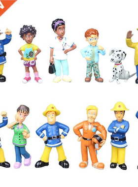 12Pcs/set Fireman Sam Cartoon Anime Fire Fighting Figure Mod