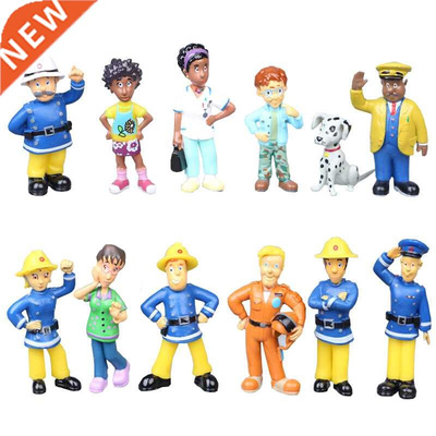 12Pcs/set Fireman Sam Cartoon Anime Fire Fighting Figure Mod