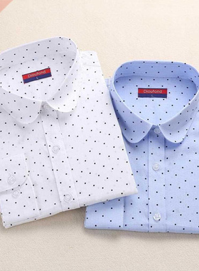2021 Plus Size Polka Dot Cotton Women Blouses Shirt Long Sle