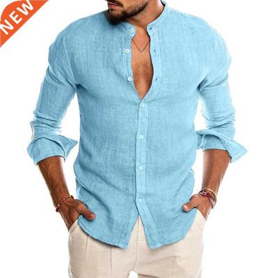 2021 New Men's Casual Blouse Cotton Linen Shirt Loose Tops S