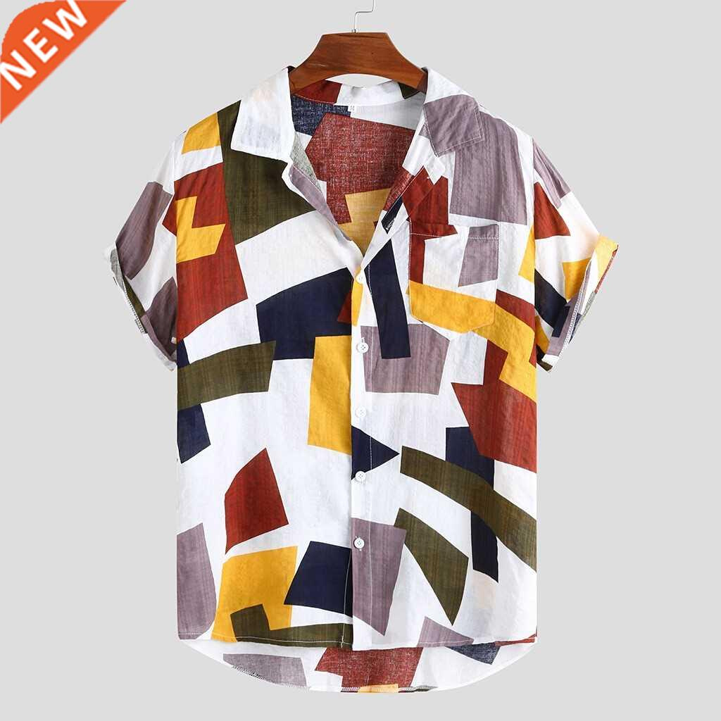 Summer Mens Shirt Patchwork Printed Hawaiian Shirts Loose Sh