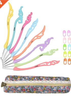 8Pcs Vintage Aluminum alloy Head Crochet Hooks Fancy Plaic