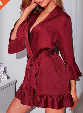 women nightgown Silk Bathrobe lady's home dress 睡袍浴袍女