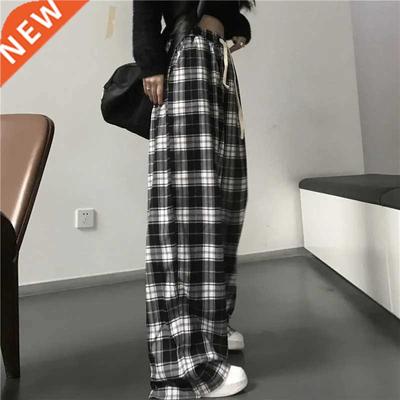 Black and White Plaid pants Oversize New Women Casual Loose