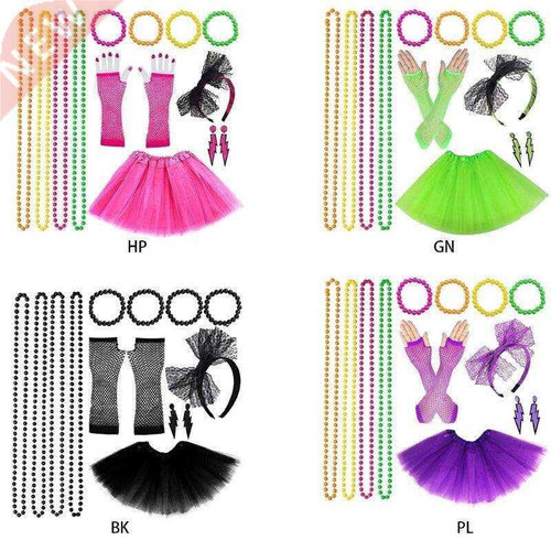 Women 80s Fancy Dress Accessories Retro Party Costume Set A